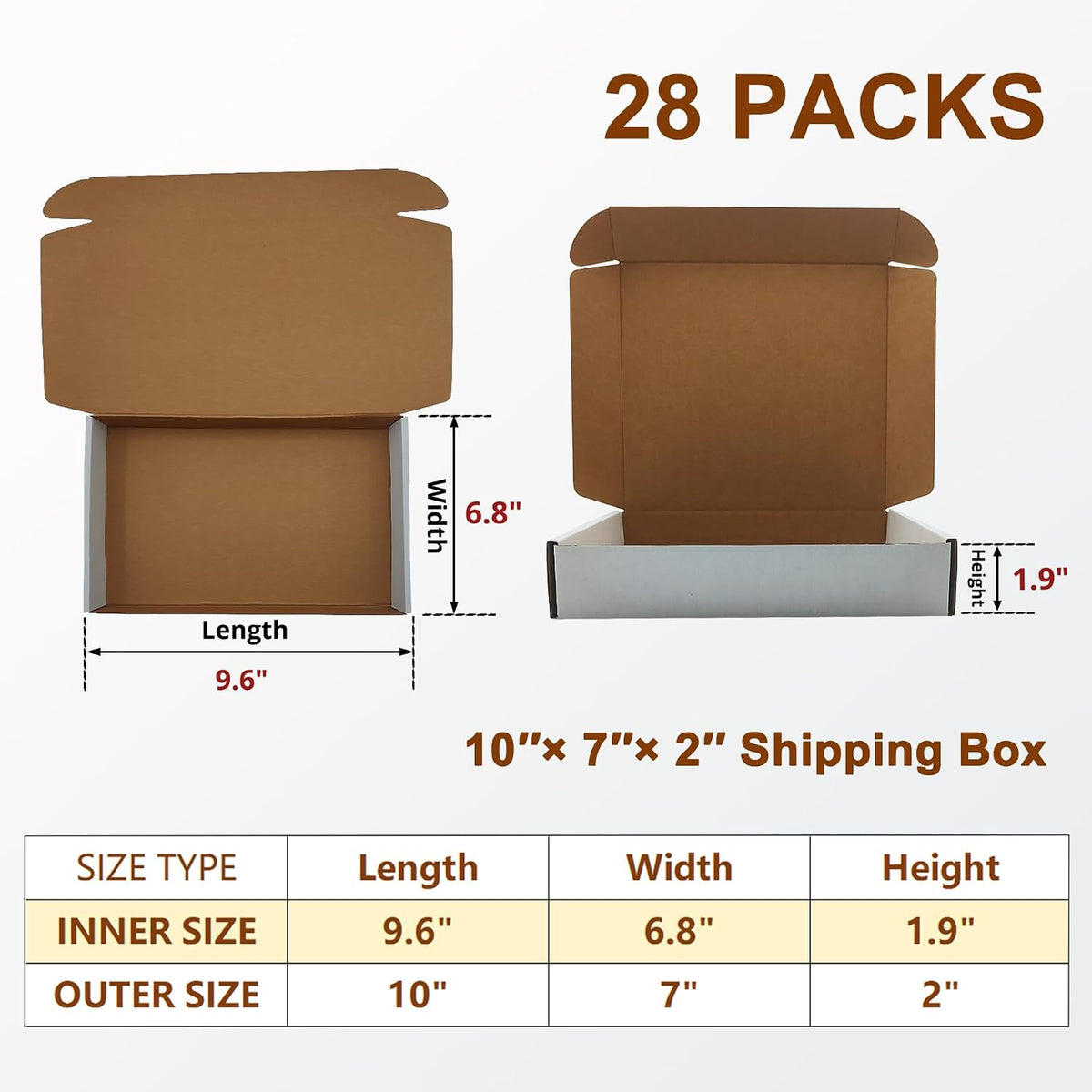 10 x7 x2 inches Shipping Boxes, 28 Pack White Cardboard Corrugated Mailers