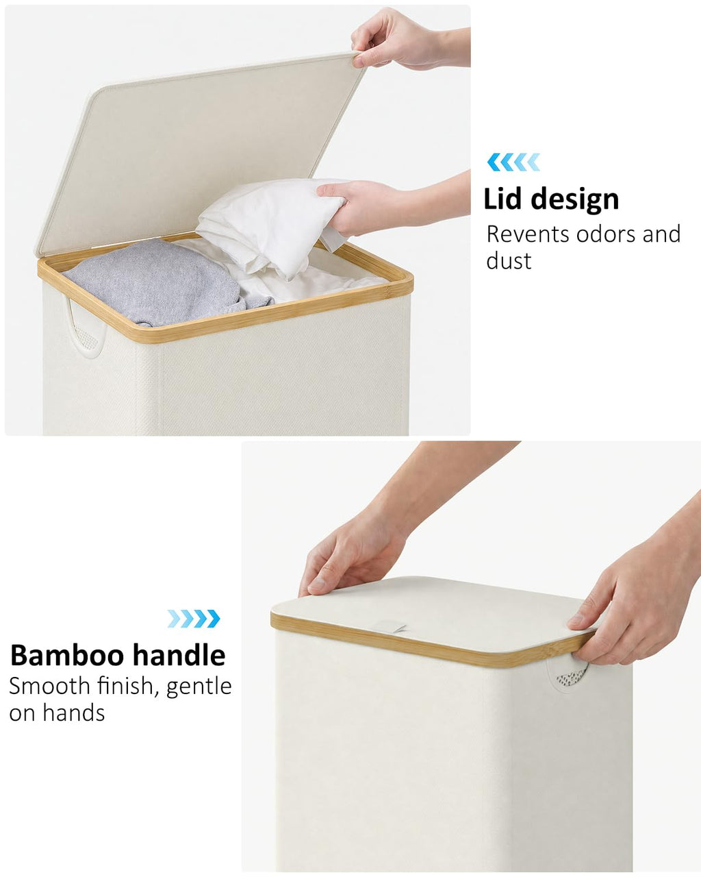 Laundry Hamper with Lid,110L Laundry Basket with Mesh Bags,Beige