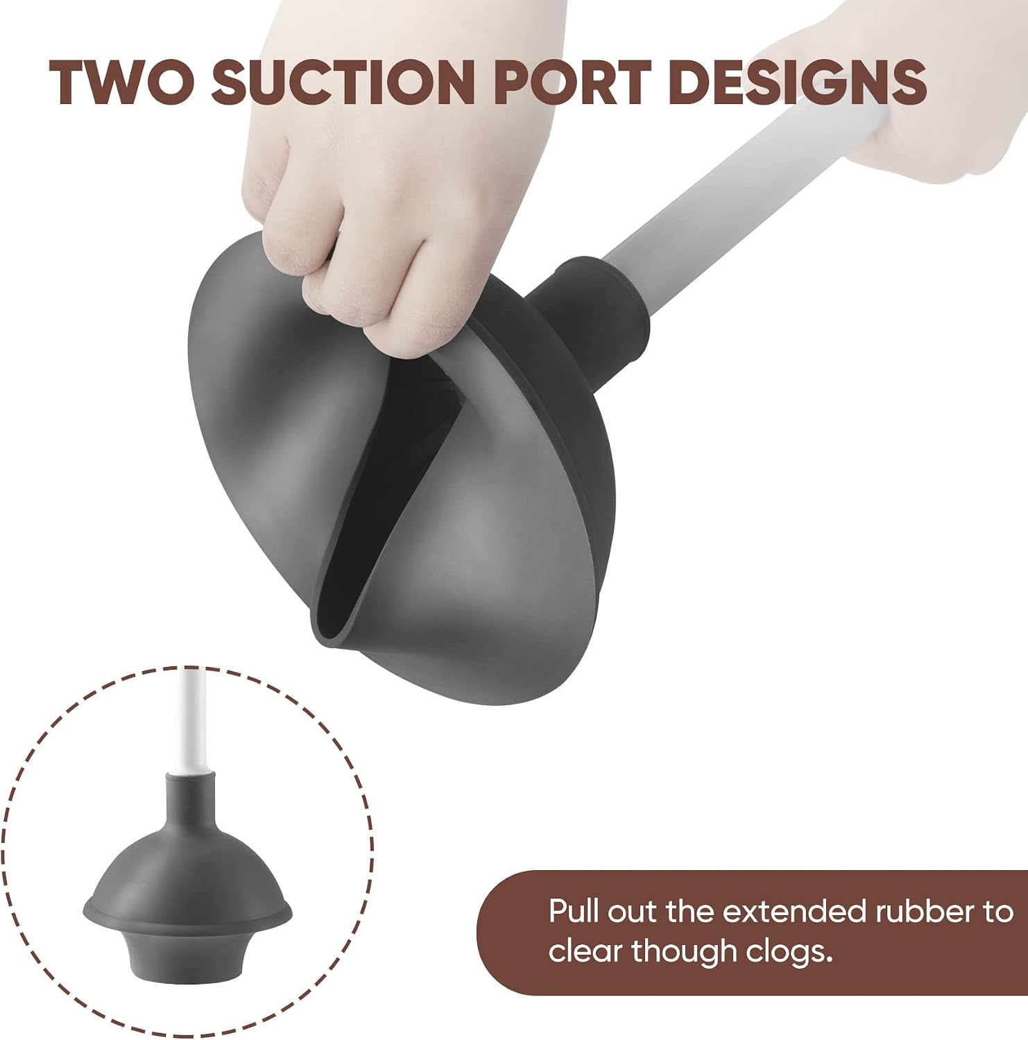 Toilet Plunger and Brush Set, 2-in-1 Compact Holder, White | Unclogs Toilets, Deep Cleans Bowls, Nylon Bristles