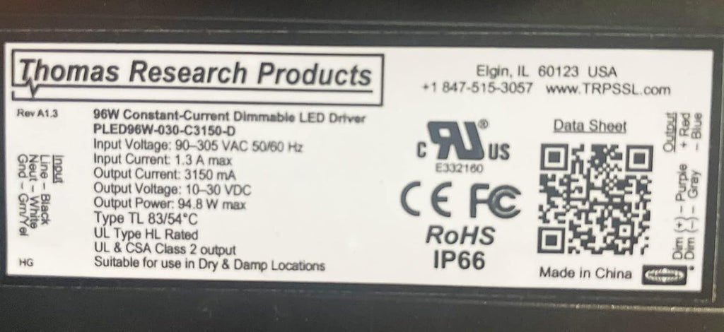 Hubbell Thomas Research Products PLED96W-030-C3150-D Constant Current Flicker Free LED Driver, dimmable