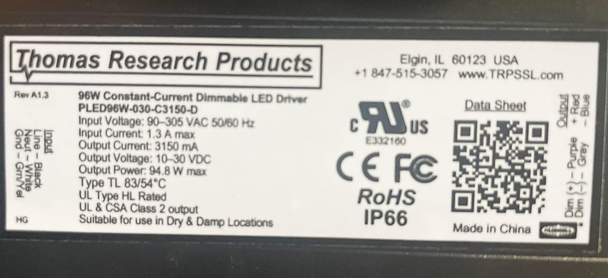 Hubbell Thomas Research Products PLED96W-030-C3150-D Constant Current Flicker Free LED Driver, dimmable