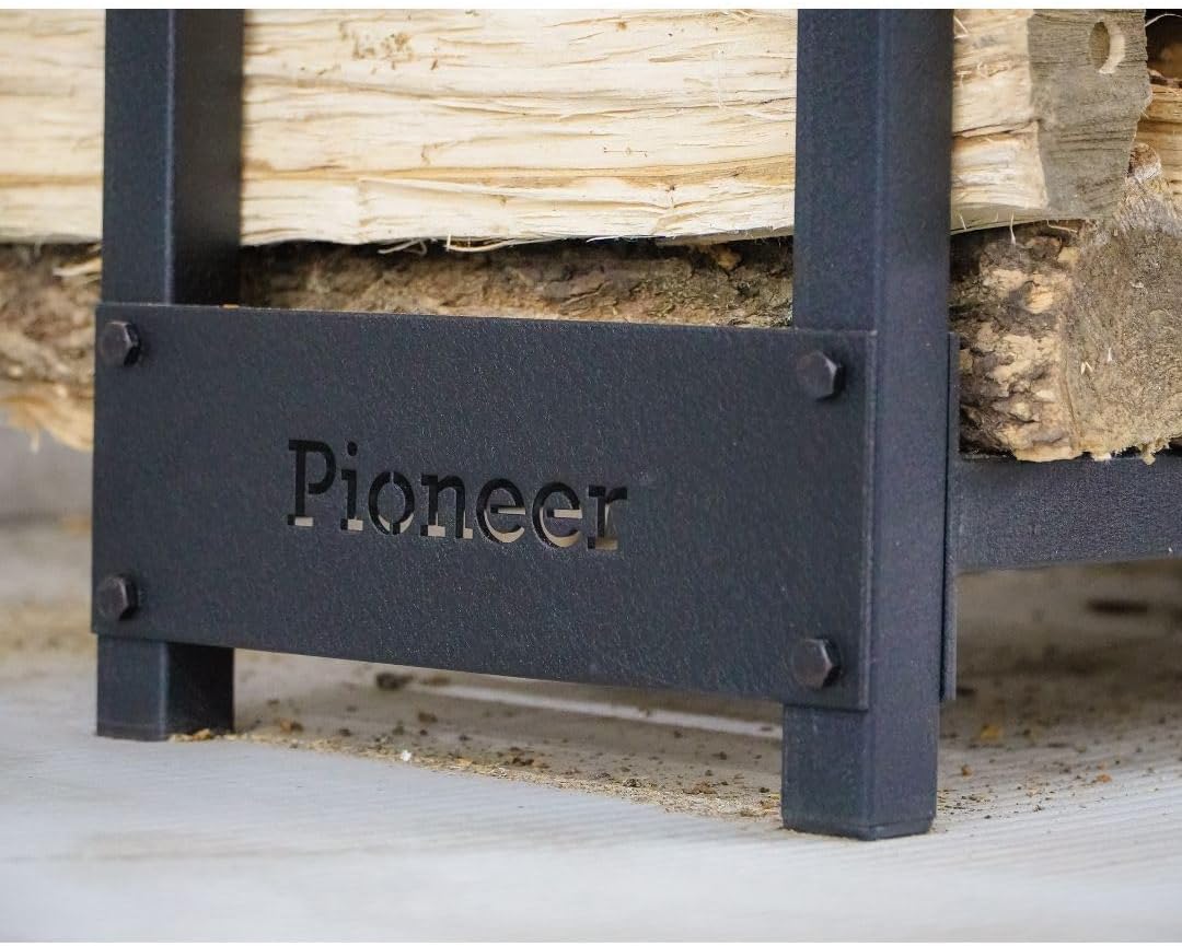 Pioneer 4' Firewood Rack with Cover - Black - Steel Outdoor Log Holder With Cover - Made In The USA - Powder Coat Finish