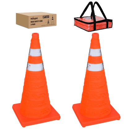 28 Inch Collapsible Traffic Safety Cones, 2-Pack | With Reflective Collars, Collapsible Design Saves Storage Space