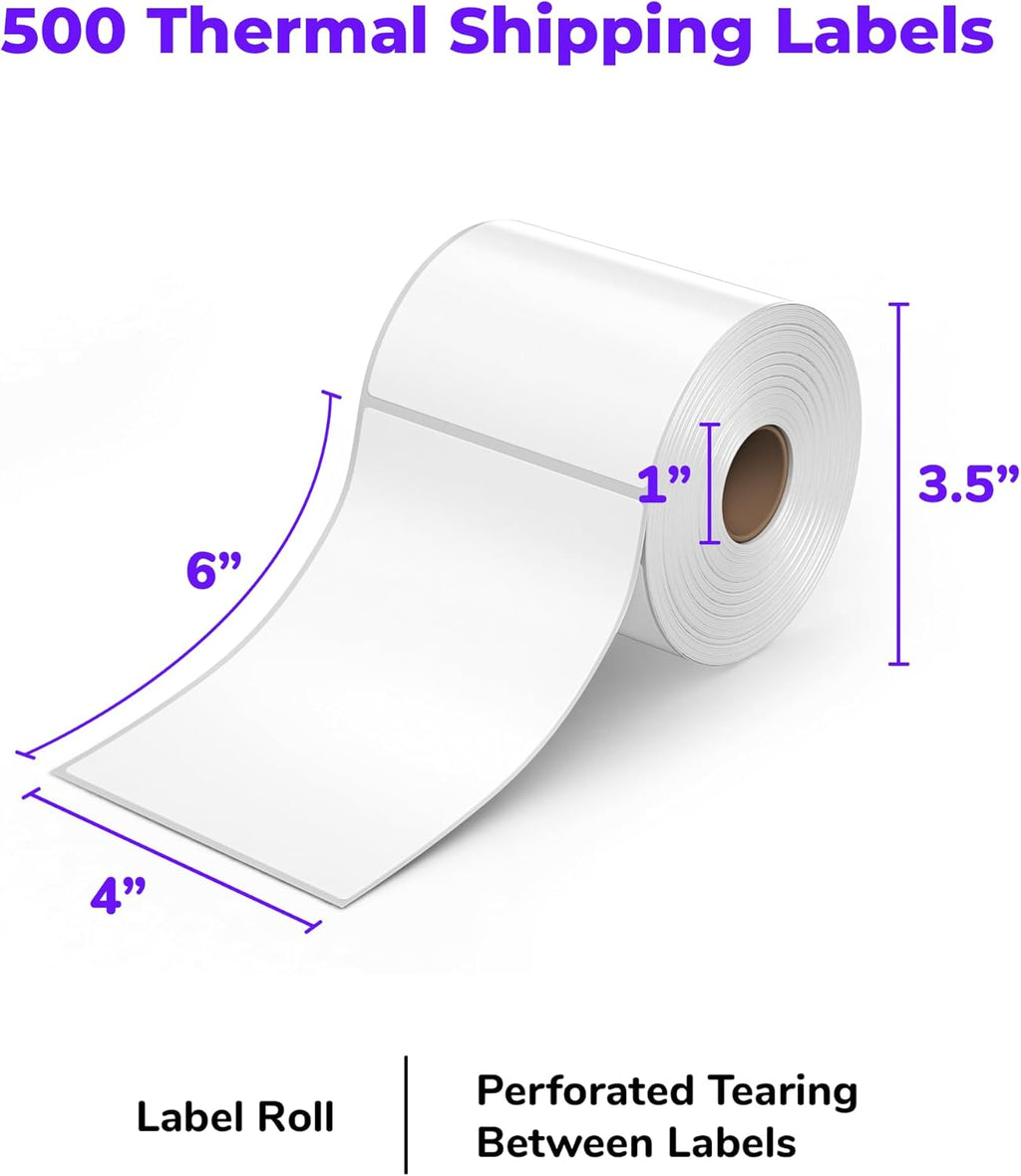 4x6 Direct Thermal Shipping Labels - 500 Label Roll | Commercial Grade 4x6 Thermal Label Roll for Shipping