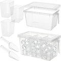2 Set 3 Divided Ice Bin for Freezer with Lid and 2 Scoop Set Plastic Freezer Ice Bin with Pull-Out Handle Clear