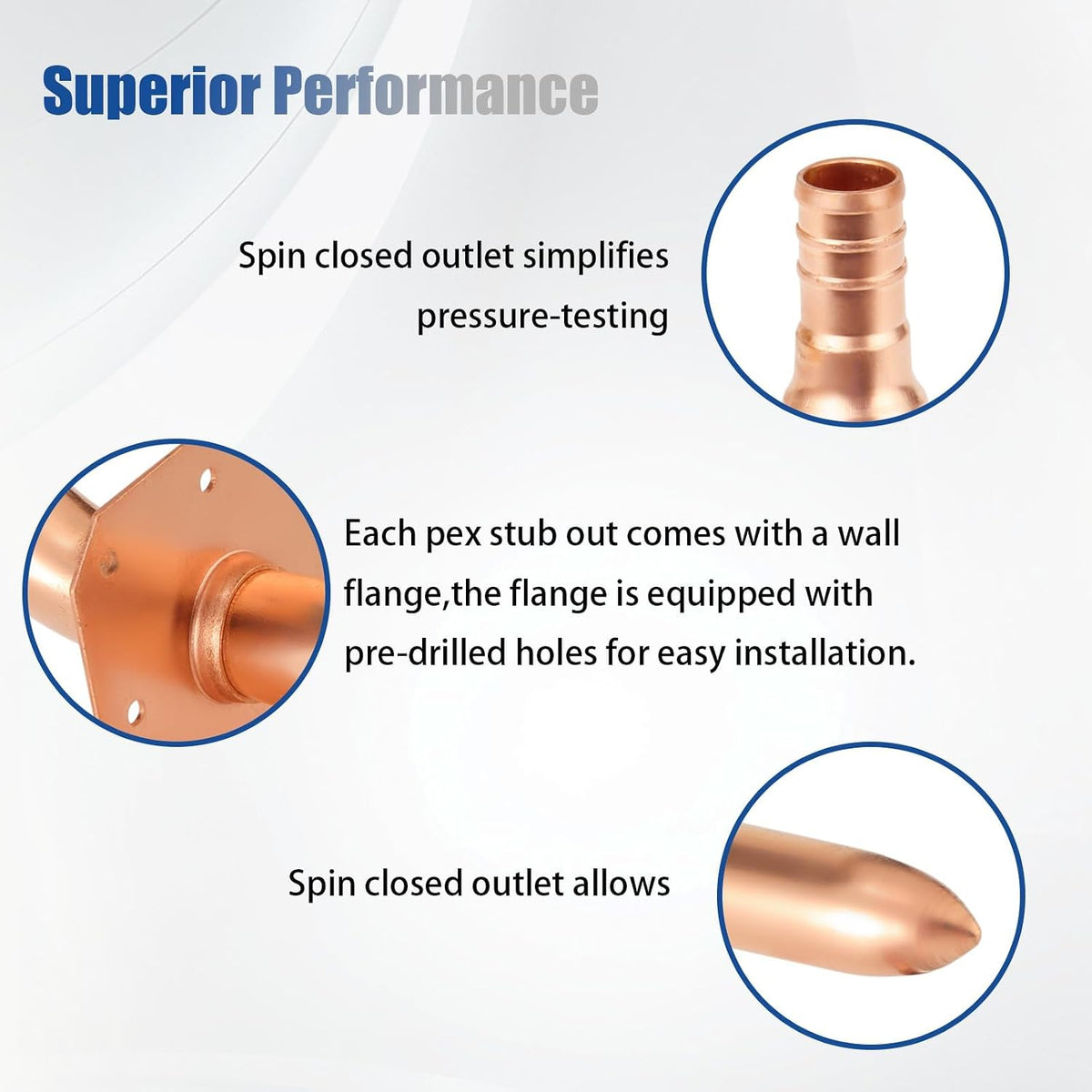 F1807 1/2" Stub Out Elbow for Pex B, 6" Length, Copper,2pcs