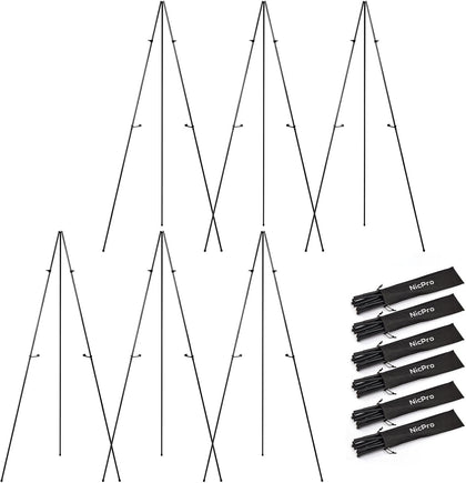 6 Pack 63 Inches Easel Stand for Sign, Black, with Carry Bags | Lightweight Metal Display Easel & Poster Stand