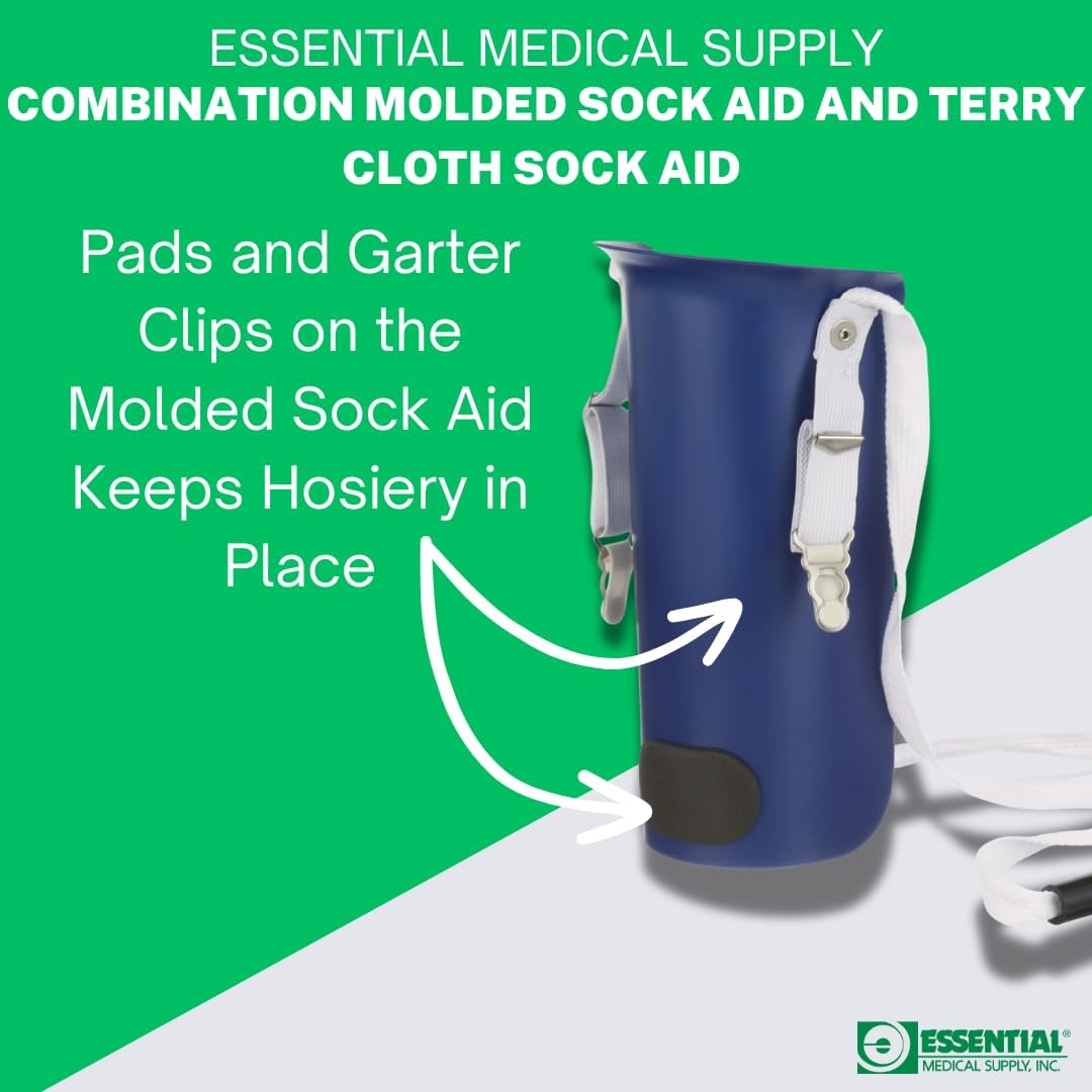 Combination Molded Plastic Sock and Stocking Aid and Terry Cloth Sock Aid - Two Sock and Stocking Donners in One