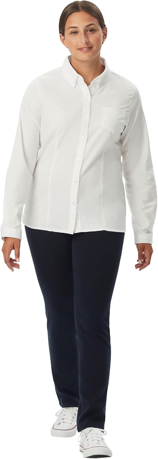 Womens Juniors Fitted Long Sleeve Oxford Shirt, White, Large