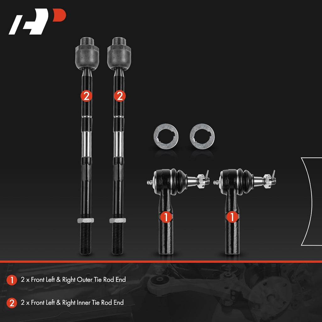 A-Premium Front Inner & Outer Tie Rod End Kit, Compatible with Dodge