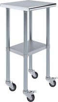18" x 18" Stainless Steel Work Table with Casters | Heavy Duty Metal Utility Table On Wheels | Kitchen Island Cart