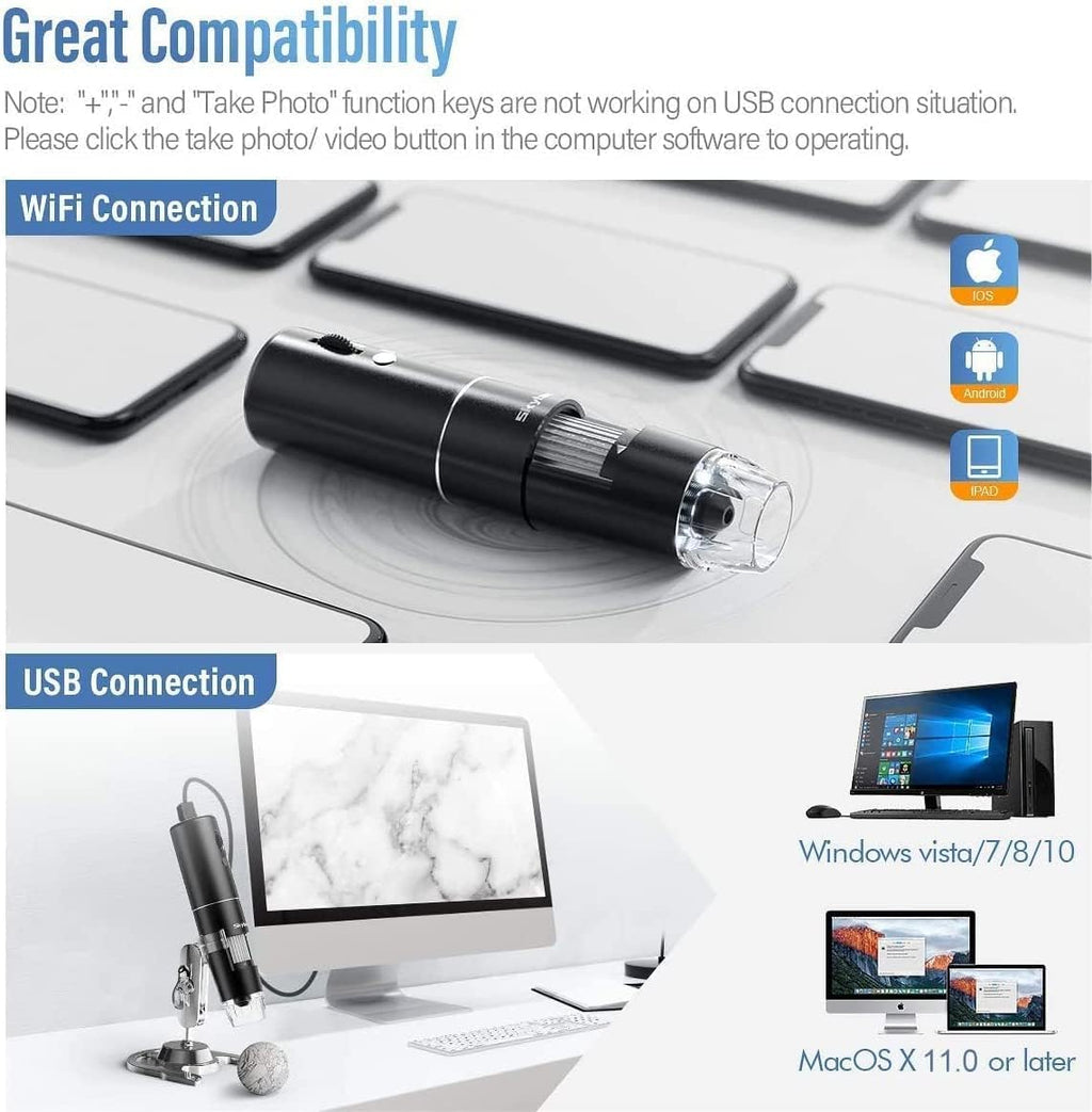 Wireless Digital Microscope, Skybasic 50X-1000X Magnification WiFi Portable Handheld Microscopes with Adjustable