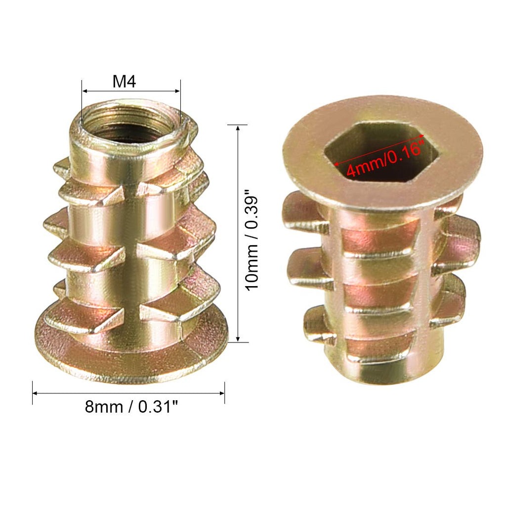 uxcell Furniture Threaded Insert Nuts Zinc Alloy M4 Internal Threads 10mm Length 50pcs