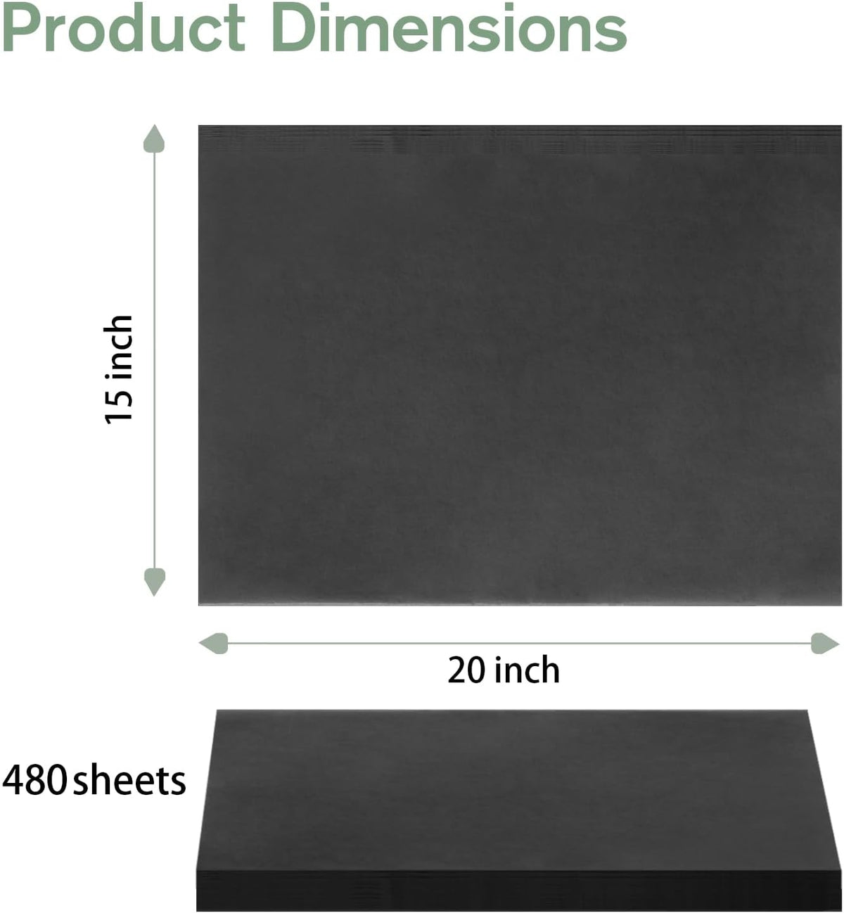 Black Tissue Paper for Gift Bags, 480 Sheets 15x20 Black Wrapping