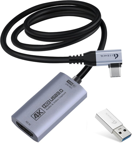 4K@60FPS Video Capture Card, 90° USBC Cable, 3.3ft USB 3.0 Capture | 2K@120FPS HDMI to USB C/A Capture Card for