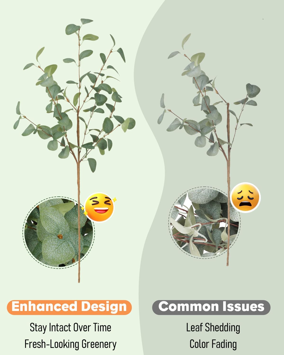 6 Pcs Faux Eucalyptus Stems, Lifelike & Artificial