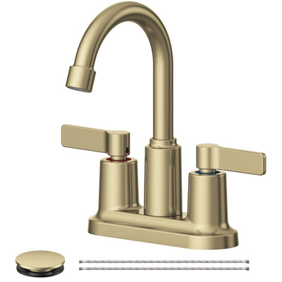 Brushed Gold Bathroom Sink Faucet 3 Hole 4 Inch Centerset Bathroom Faucets