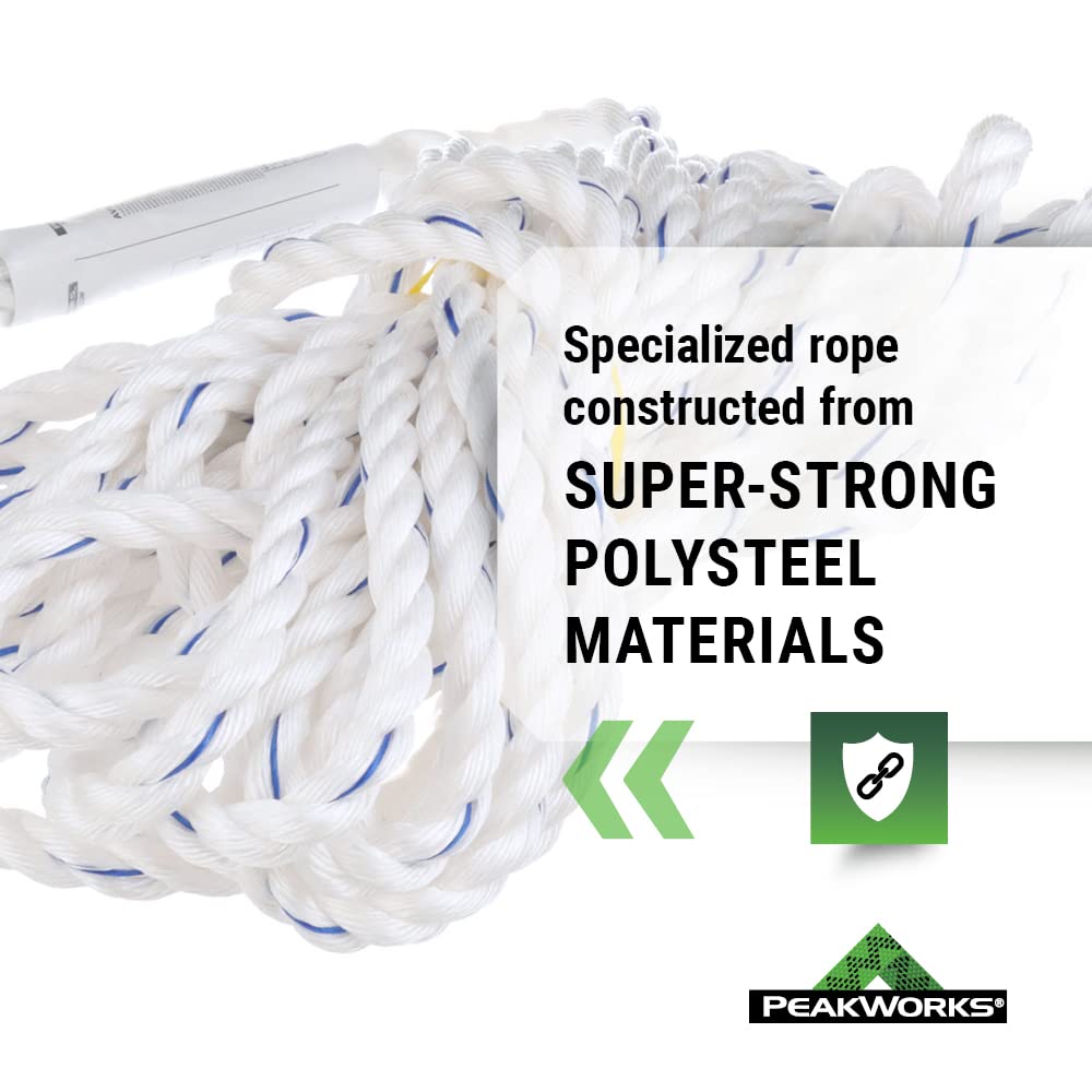 Fall Protection Safety Lifeline Rope Grab, Anchor 50' Vertical Cable, Galvanized Steel Snap Hook Harness Tools