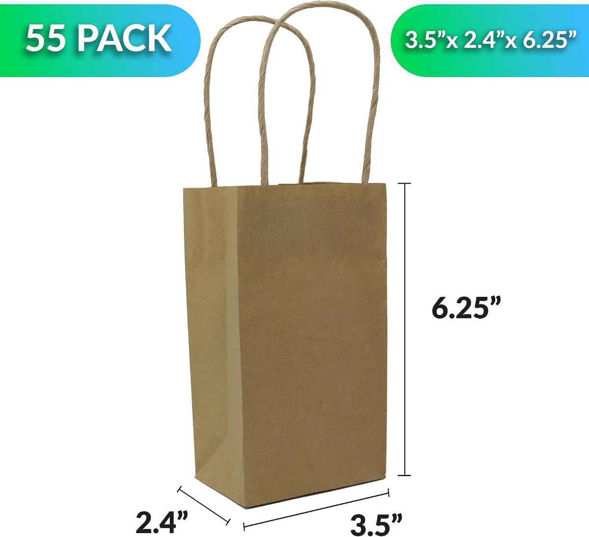 Brown Paper Bags with Handles | 55 Pack Kraft Bulk