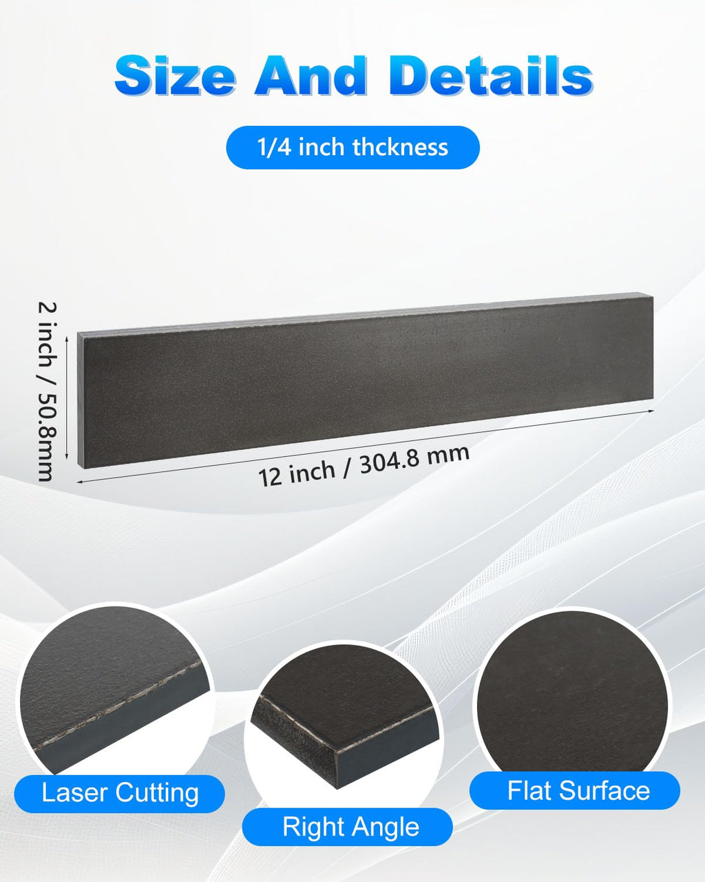 2 Pcs 2 x 1/4 x 12 Inch A36 Hot Rolled Steel Flat Bar | Steel Base Plate Metal Stock for Construction Boards