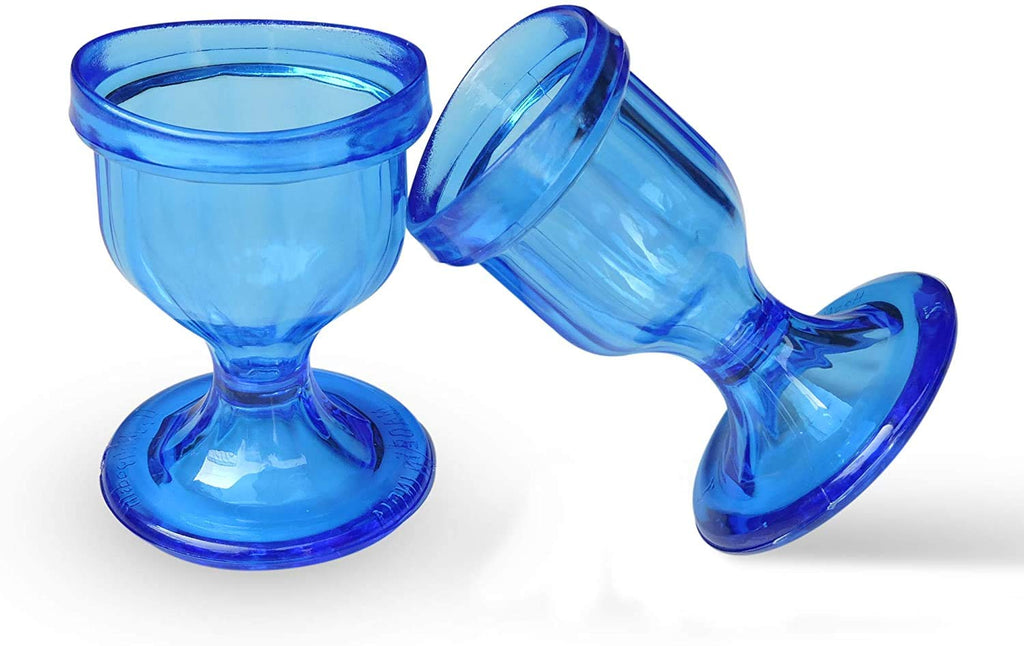 Blue Colored Eye Wash Cups for Effective Eye Cleansing - Eye Shaped Rim, Snug Fit (Set 2 Pcs.)