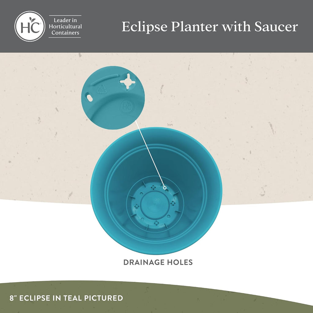 Eclipse Round Planter with Saucer - Outdoor & Indoor Plant Pot with Drainage Holes - Lightweight, UV-Resistant