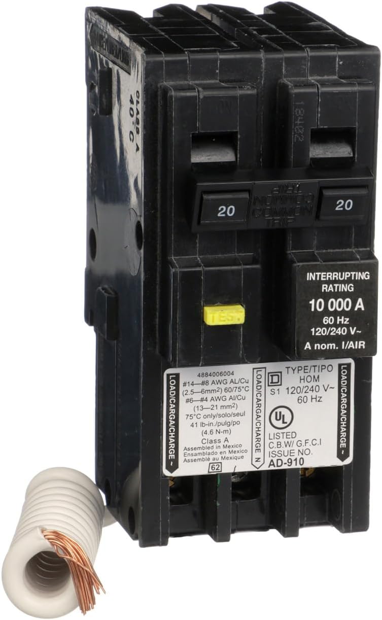 Square D - HOM220GFIC Homeline Circuit Breaker, 20-Amp, 120/240V, 2-Pole, GFCI, Plug-In Mount