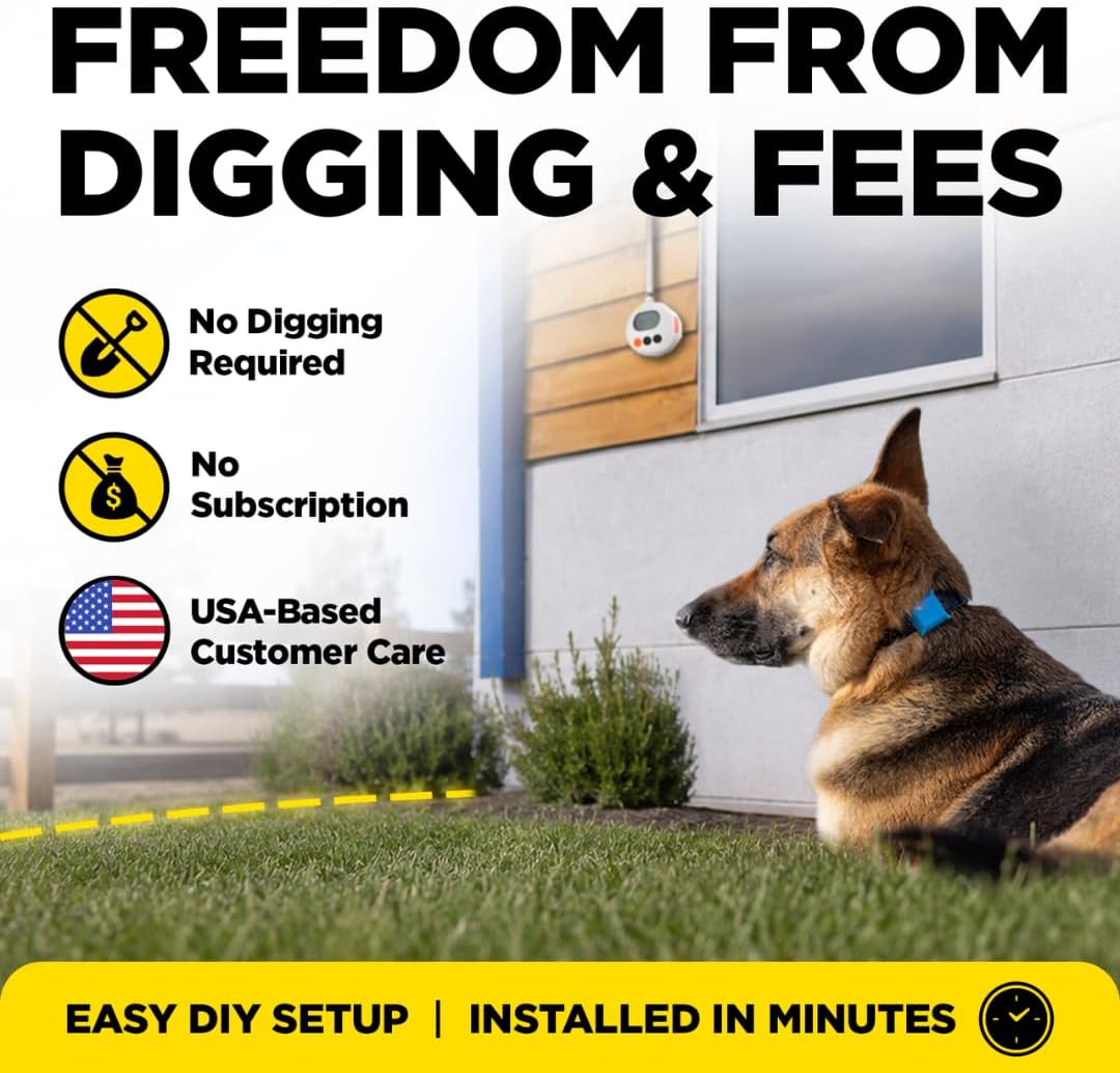 SMART Fence - No Subscription, in-Home Base Alarm & App Alerts, Portable Wireless Electric Invisible Fence for Dogs