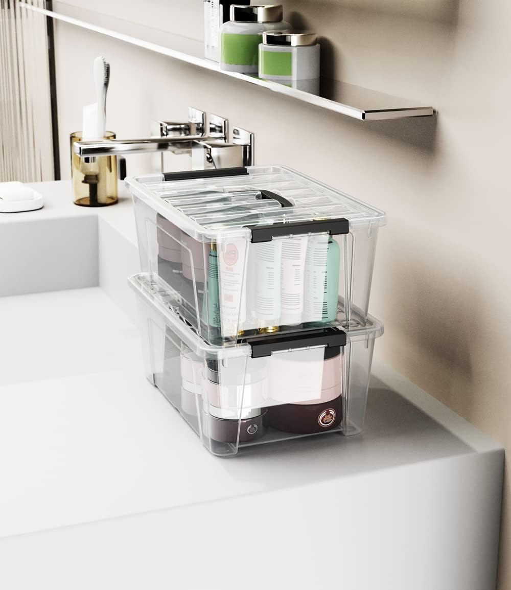 Clear Storage Latch Bins, 6-Pack Storage Organizer Box with Handle and Lids, 5-Litre