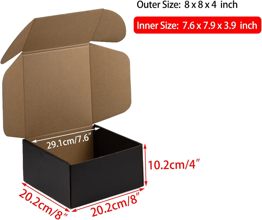 8x8x4 Inches Shipping Boxes Pack of 25, Packaging Corrugated Cardboard Mailer Boxes for Small Bussiness, Black