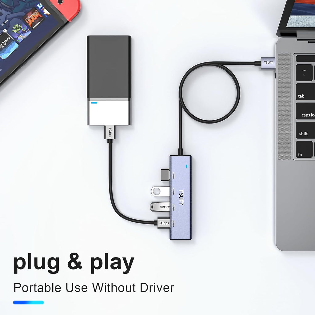 USB 3.0 HUB, TSUPY USB Splitter with 5 USB Ports and 4ft Extended Cable,Ultra-Slim Aluminium Data Hub Multi USB 3.0