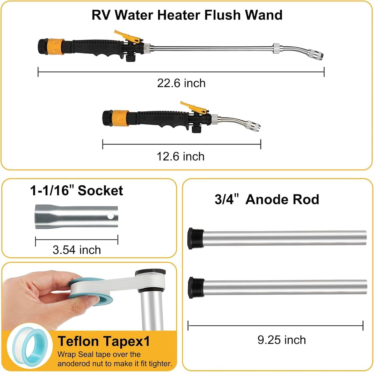5 Pack RV Water Heater Anode Rod & RV Water Heater Flush Wand Kit
