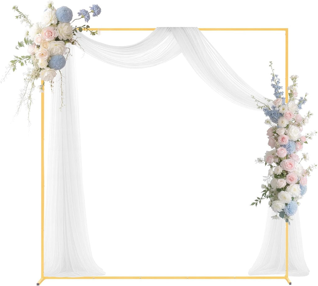 Arch Backdrop Stand, 6.6 x 6.6 ft, Stable Structure, Easy Assembly, Square Gold Metal Arch Backdrop Stand for