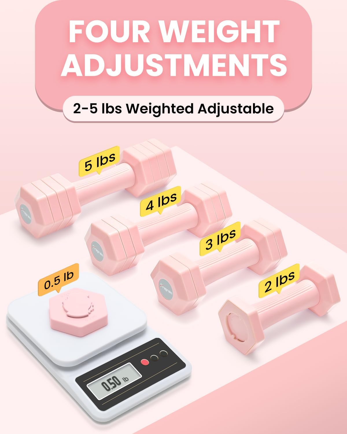 Adjustable Dumbbells Set, 4 in 1 Hand Weights Set for Women Men 10 LB/ 12 LB Dumbbell Pair Each 2lbs 3lbs 4lbs 5lbs