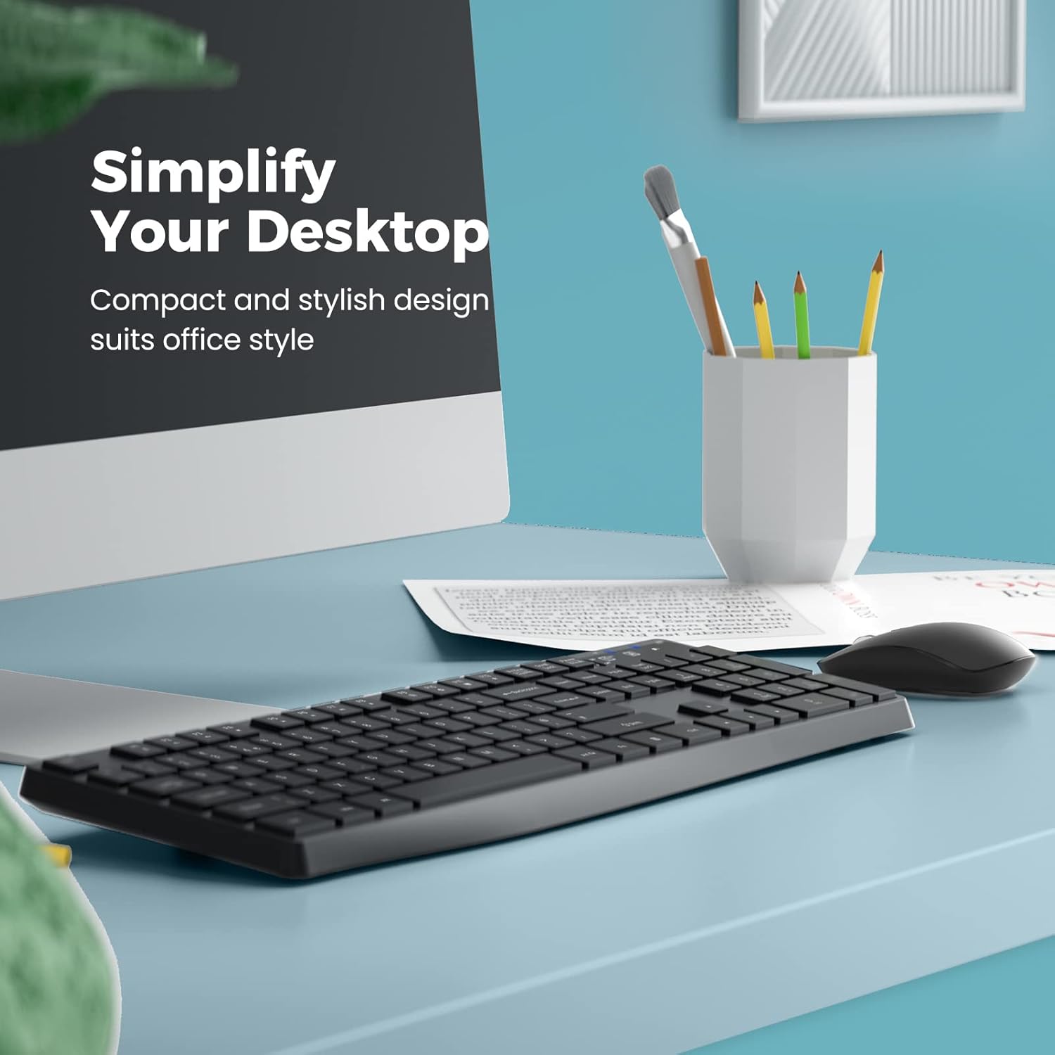 2.4G Wireless Keyboard Mouse Combo, Full-Sized for Computer- Black | Ergonomic, Low profile Keys, 3 DPI Adjustable