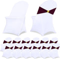 24 Pack Chair Covers with Sashes Spandex Stretch, Wine Red