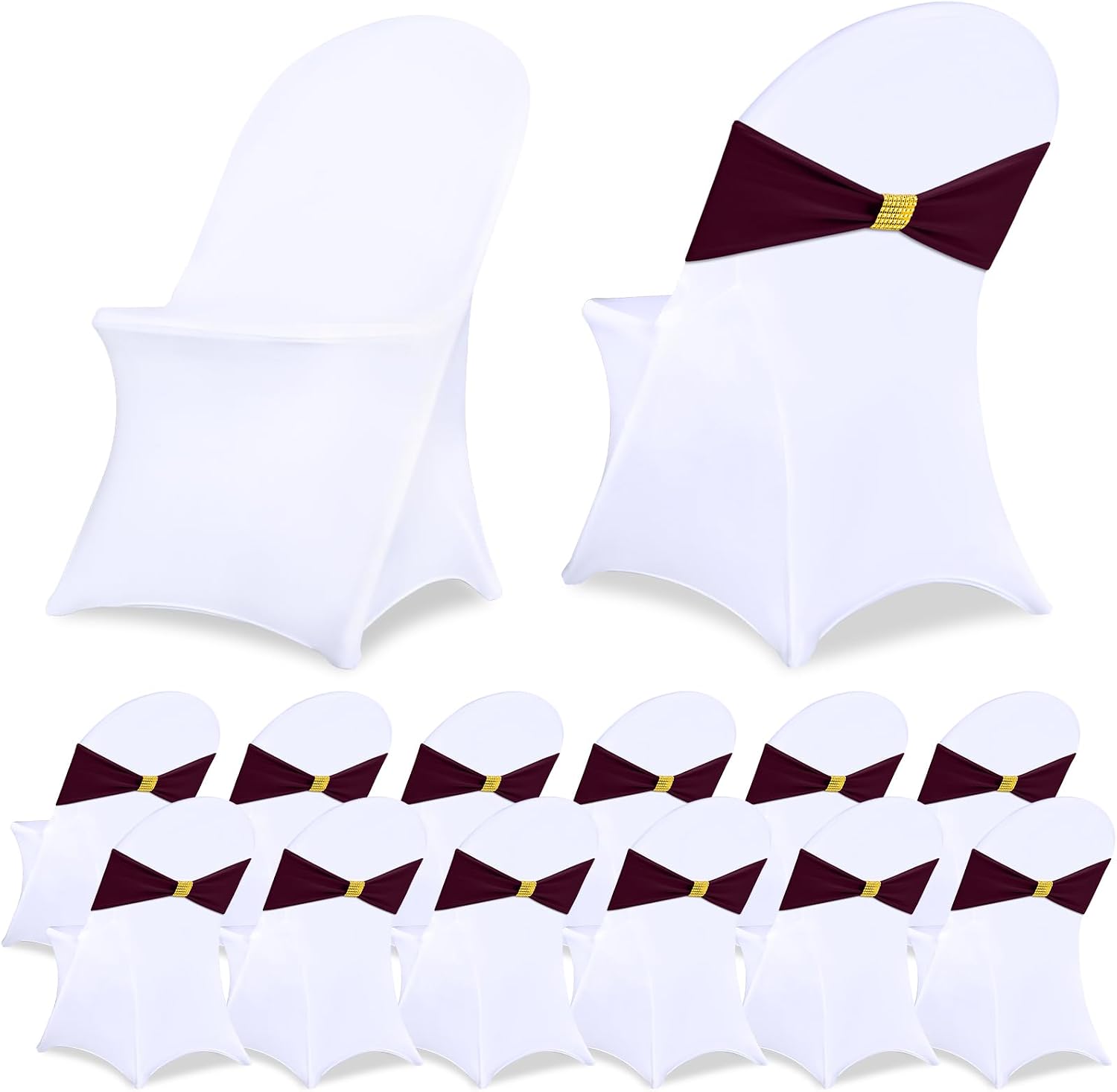 24 Pack Chair Covers with Sashes Spandex Stretch, Wine Red