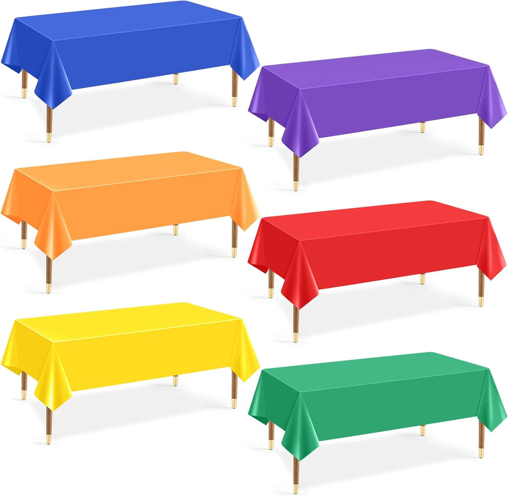 6Pc Plastic Table Cloth Disposable Tablecloth for Rectangle Tables