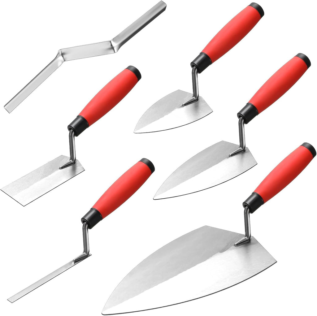 6 PCS Masonry Hand Tool Set 11" x 5-1/2" Philadelphia Brick Trowel 2 Pointing Trowel 5 x 2'' Margin 1/2" Tuck 5/8'' x