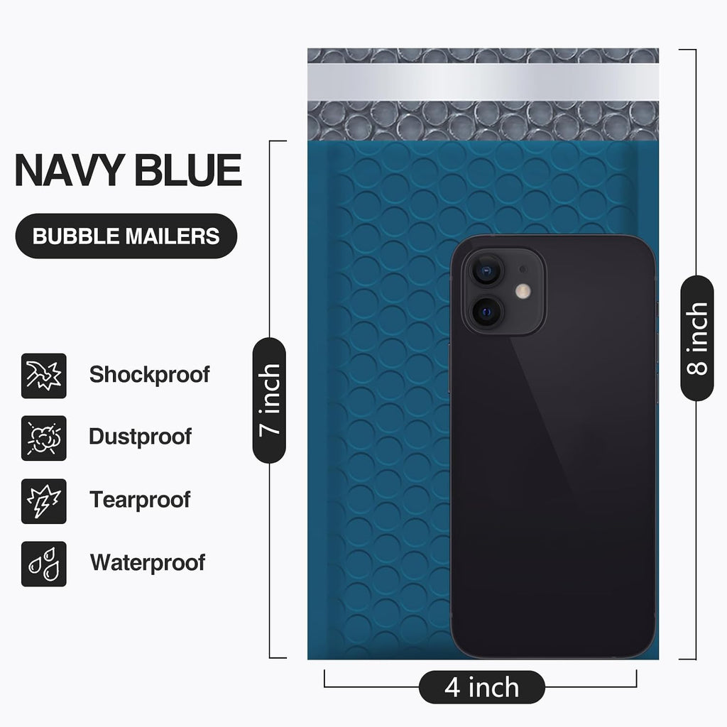 Bubble Mailers 4x8 Inch Navy Blue 100 Pack Poly Padded Envelopes Small Business Mailing Packages Opaque Self Seal