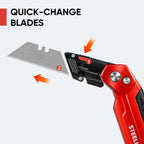 Folding Utility Knife, Heavy Duty Box Cutter with 13 Extra Blades