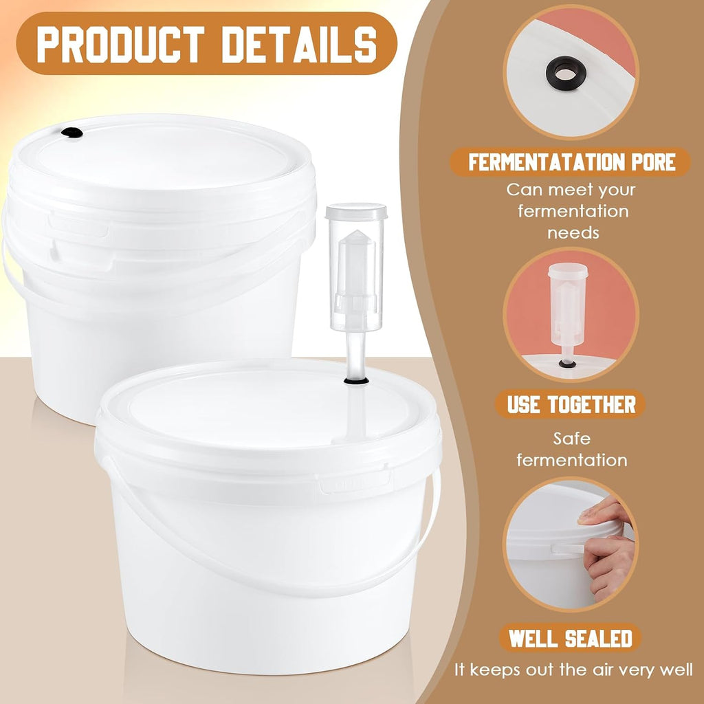 6 Pcs 1 Gallon Round Fermentation Bucket Fermenting Bucket with Lid Fermenting Food Grade Home Brewing Wine Fermenter