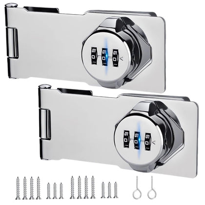 3-Digit Password Rotary Hasp Lock for Cabinet Doors - Cupboard Locks Shed Closet Barn Double Door Latch Lock 2PCS Silver