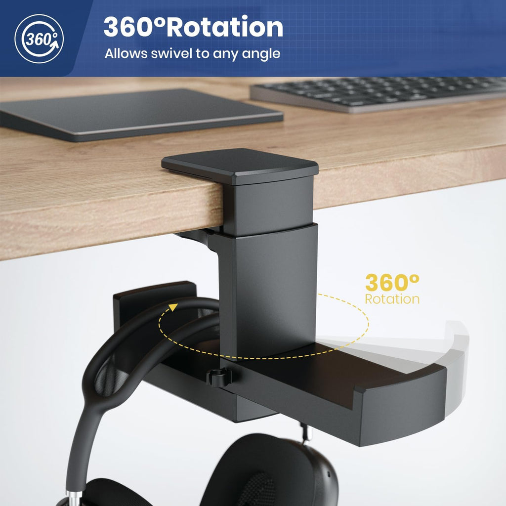 Dual Headphone Stand Holder - EURPMASK 2 in 1 PC Gaming Headset Hooks, 360 Degree Rotating Headphone Hanger with