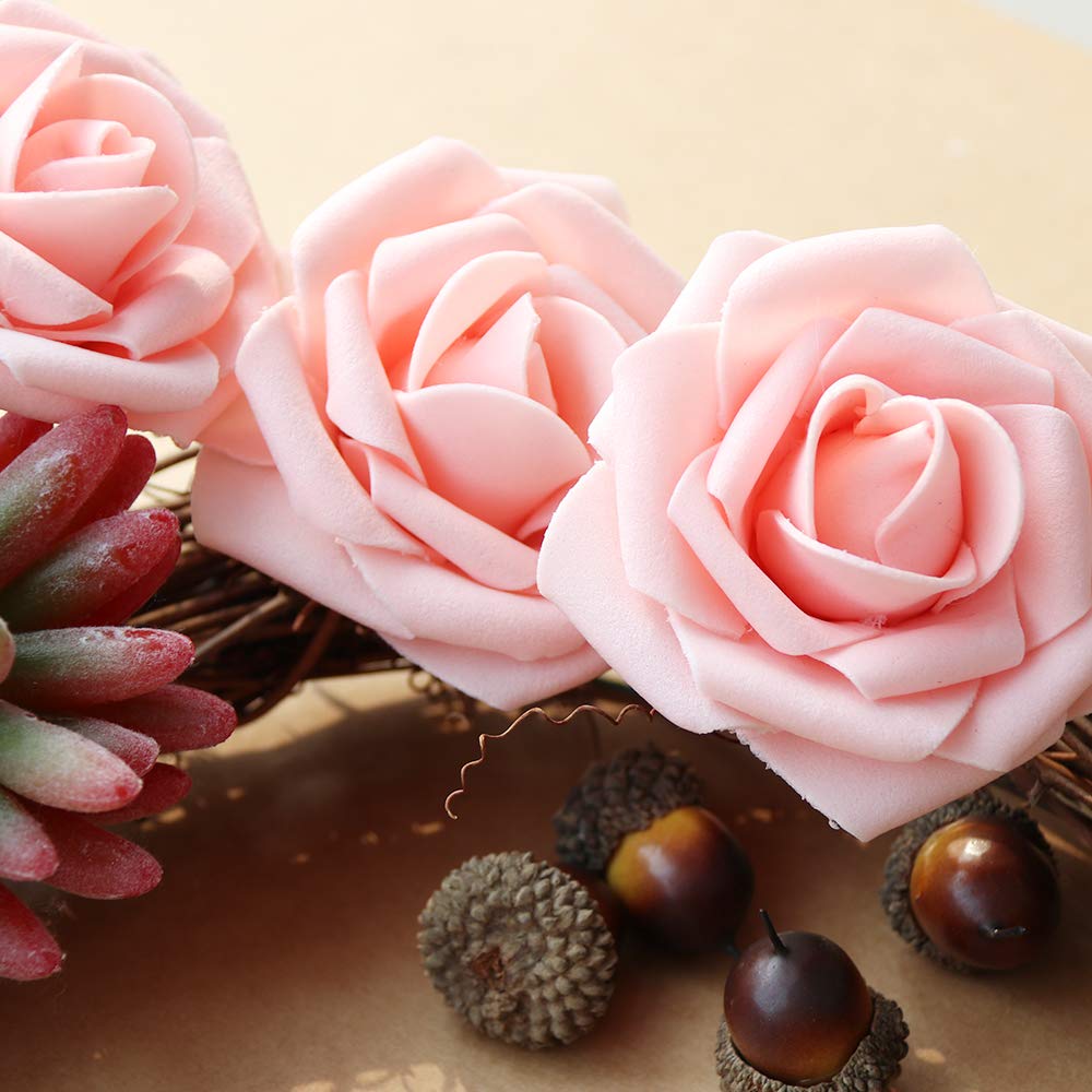 Pink Rose 50pcs Real Looking Artificial Flowers w/Stem