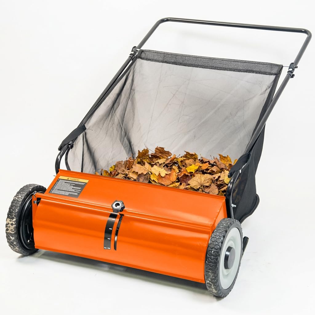 26" Push Lawn Sweeper, 7 cu.ft Large Capacity Yard Sweeper Push, 5:1 High-Density 4 Brushes, Adjustable Height, Heavy