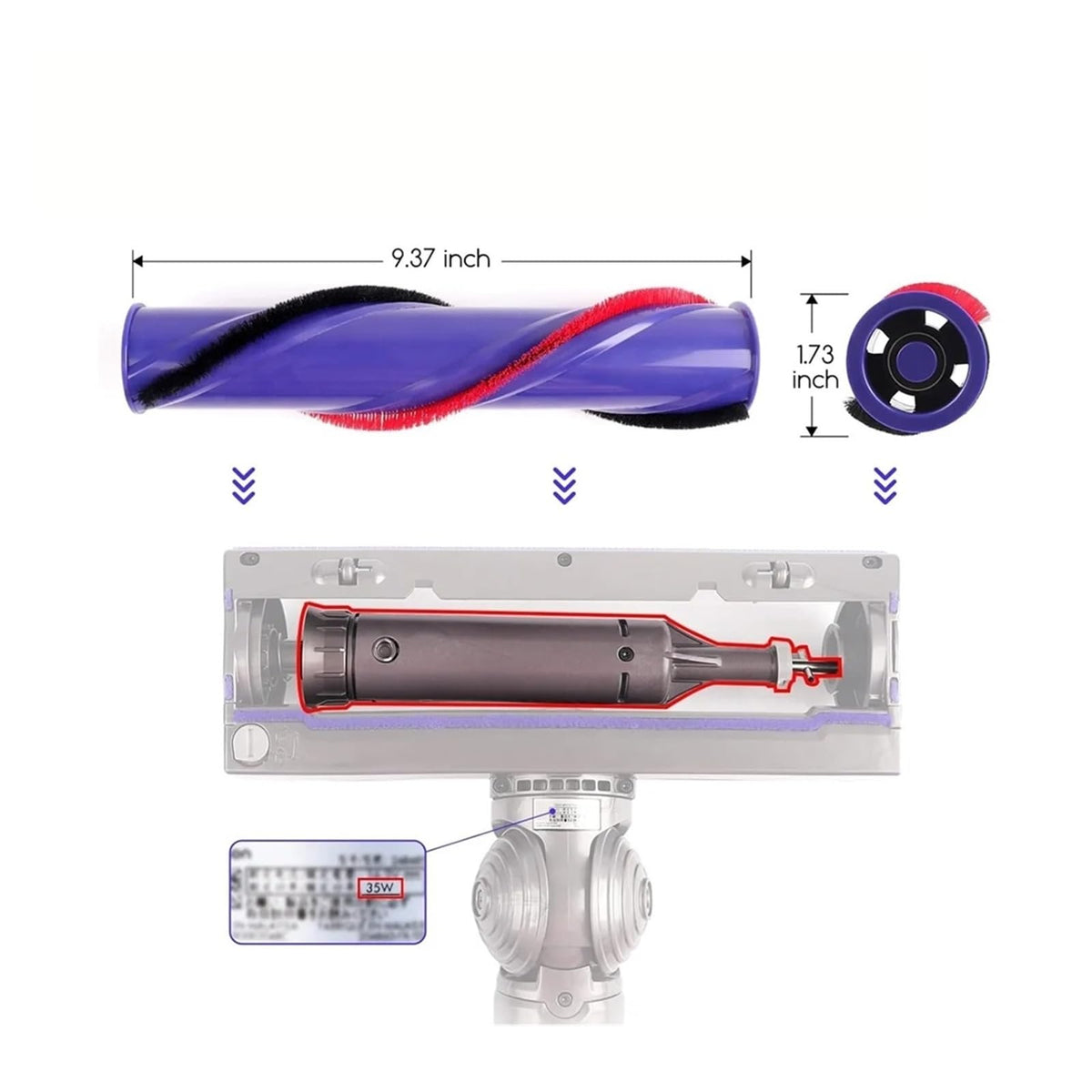 Vacuum Cleaner Replacement Parts, Replacement Roller Brush + Pre&Post HEPA Filter Combo ，Compatible for Dyson, V7 V8