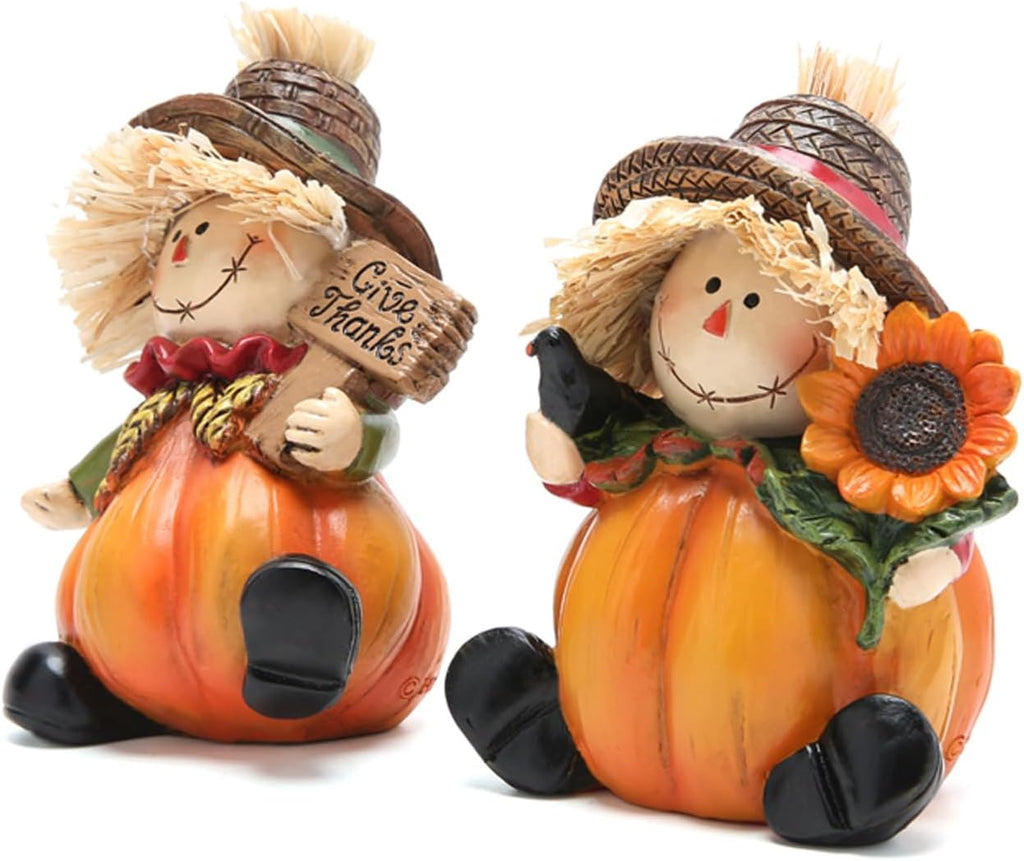2PCS Fall Thanksgiving Scarecrow Decorations Fall Harvest Scarecrow Pumpkin Decor Figurines for Autumn Thanksgiving