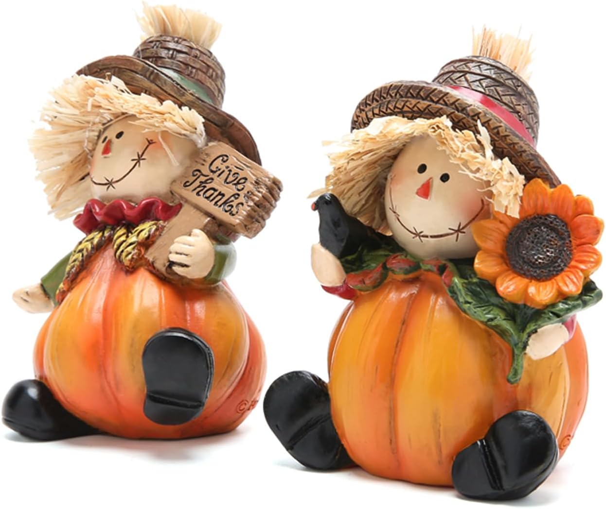 2PCS Fall Thanksgiving Scarecrow Decorations Fall Harvest Scarecrow Pumpkin Decor Figurines for Autumn Thanksgiving