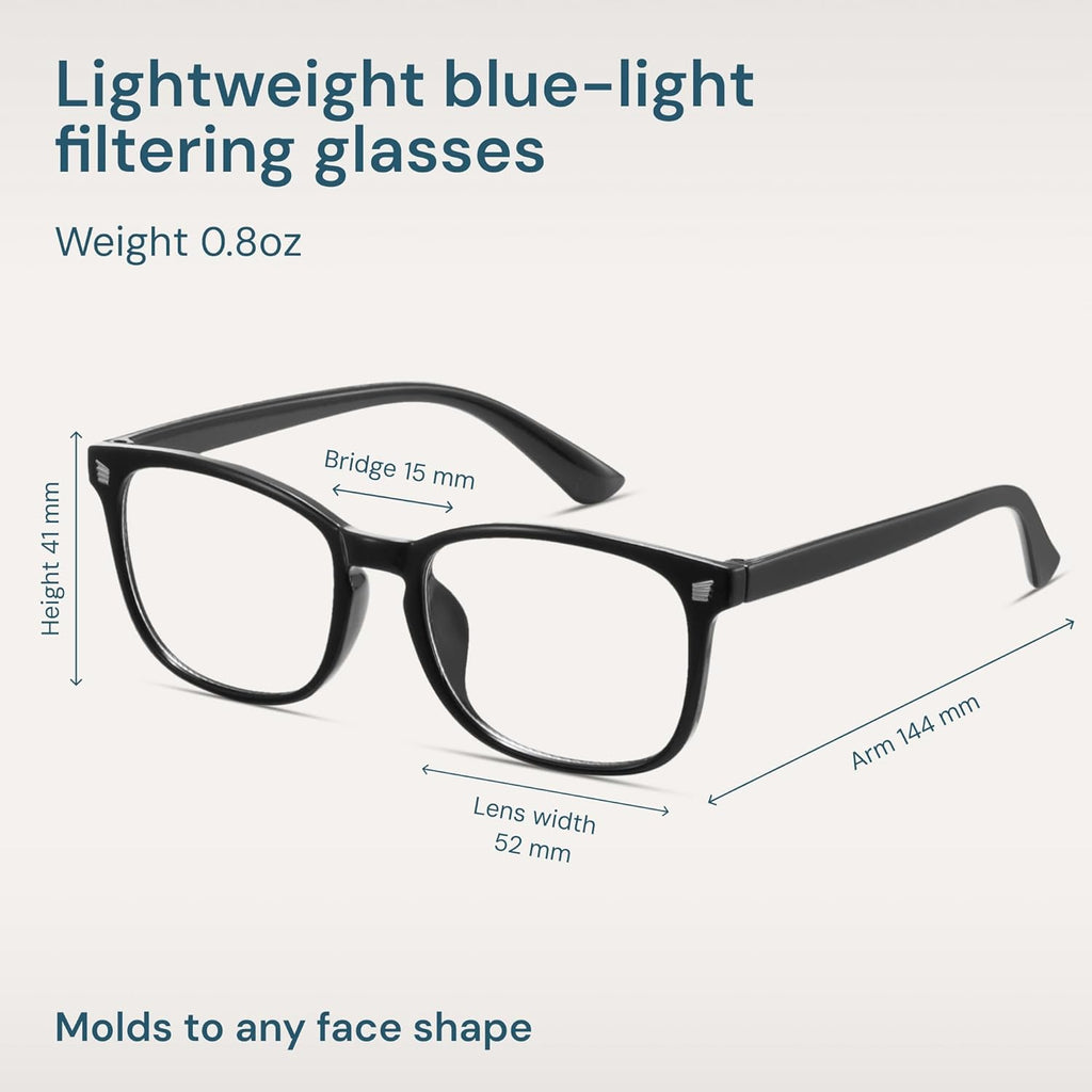 Blue Light Glasses for Computer & Gaming - Black | Blue Light Blocking, Anti UV Ray Lenses, Scratch-Resistant
